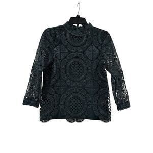 James Coviello By Anthropologie Women's Small Dark Teal Lace Top Button Back